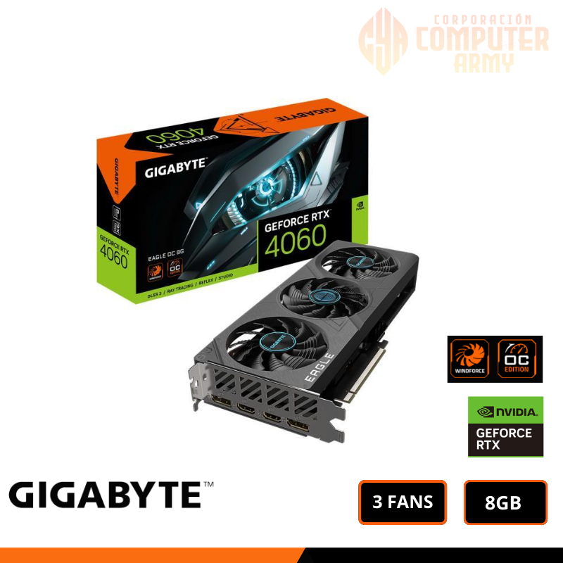 12 NVIDIA GEFORCE RTX 4060 GIGABYTE EAGLE 3FANS 8GB OC GDDR6 - Imagen 1