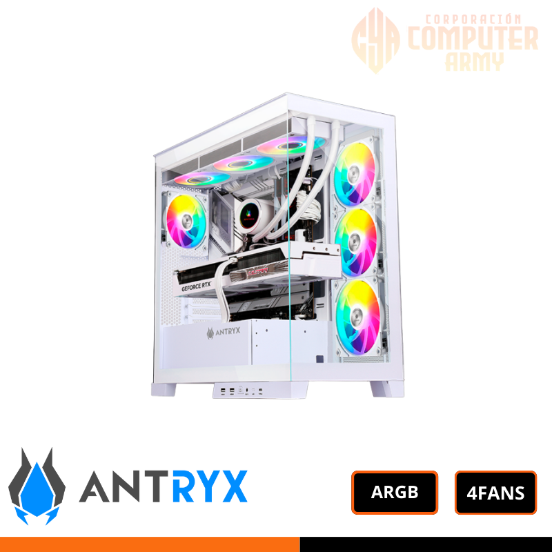 cases (18) CASE ANTRYX FX 950 WHITE ARGB USB TIPO C V/TEMPLADO - Imagen 1