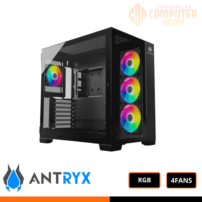 cases (21) CASE ANTRYX FX 900 BLACK V/TEMPLADO FAN x4 ARGB USB TIPO-C - Imagen 1