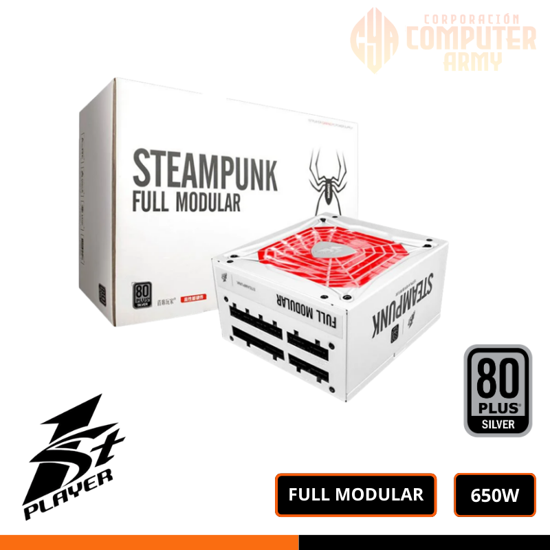 FUENTE (12) FUENTE DE PODER STEAMPUNK 650W 80+PLUS CERTIFICADO PLATA / RGB FULL MODULAR - Imagen 1