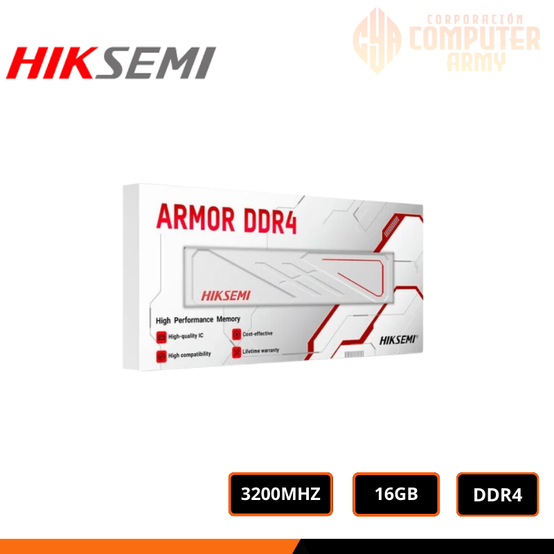 MEMORIAS RAM (12) MEMORIA RAM HIKSEMI ARMOR 16GB DDR4 3200MHZ CL16 WHITE - Imagen 1