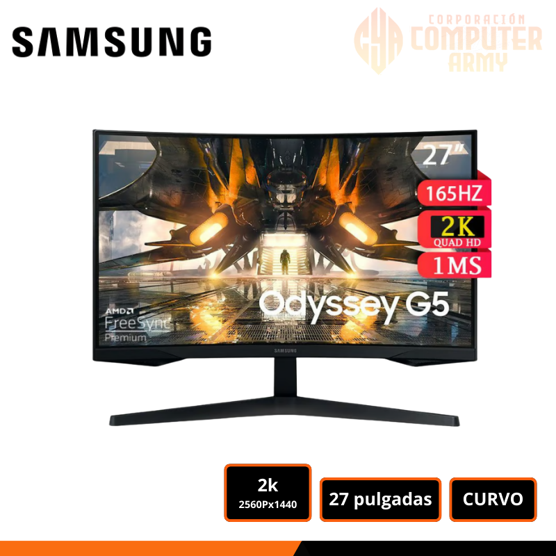 MONITORES (13) MONITOR 27″ SAMSUNG ODYSSEY G5 CURVO 2560×1440 HDMI DP 1MS/165Hz/FREESYNC S27CG552EL - Imagen 1