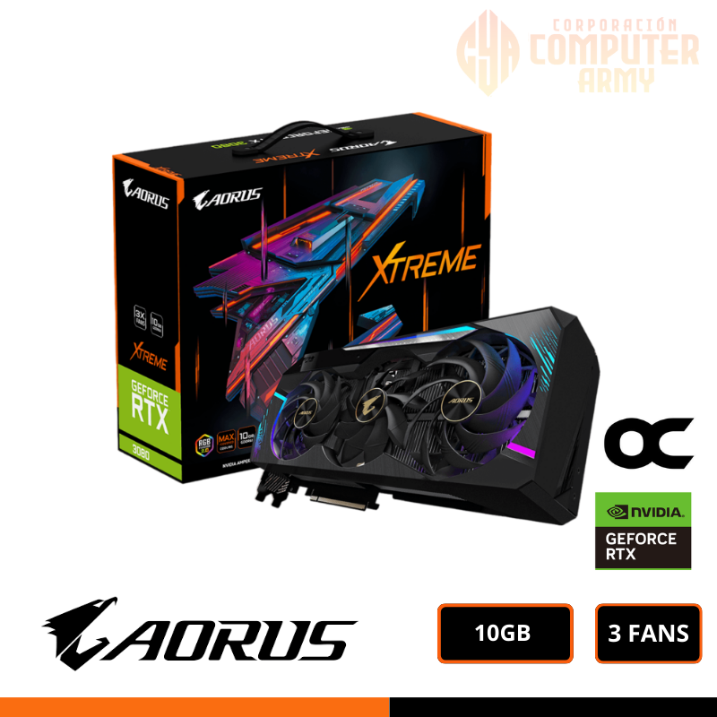 GRAFICAS (7) TARJETA DE VIDEO RTX 3080 AORUS EXTREME 10 GB EDICION SPECIAL INCLUYE PANTALLA LED PERSONALIZABLE - Imagen 1