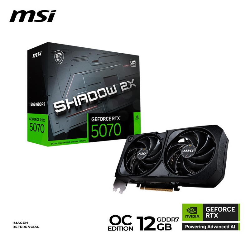 rtx 5070 msi shadow MSI GEFORCE RTX 5070 12GB SHADOW 2X SHADOW 2X OC, GDDR7 - Imagen 1