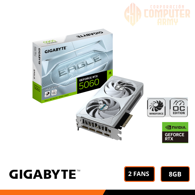 GRAFICAS (3) TARJETA DE VIDEO RTX 5060 8GB GIGABYTE EAGLE WHITE GDRR7 - Imagen 1