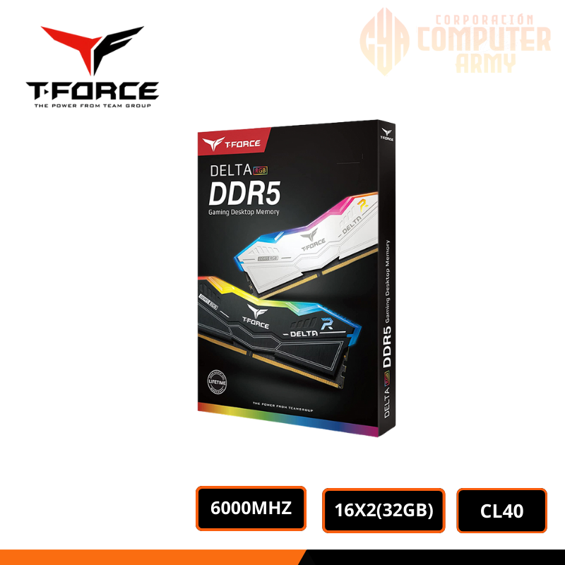 MEMORIAS RAM (6) KIT MEM. RAM T-FORCE DELTA R RGB DDR5 32GB (16GB X 2) 6000HZ - Imagen 1