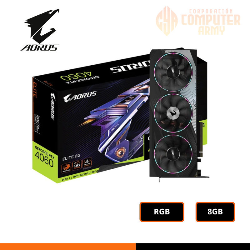 PLACAS (4) TARJETA DE VIDEO GIGABYTE RTX 4060 8GB AORUS ELITE GDDR6X GEFORCE NVIDIA - Imagen 1