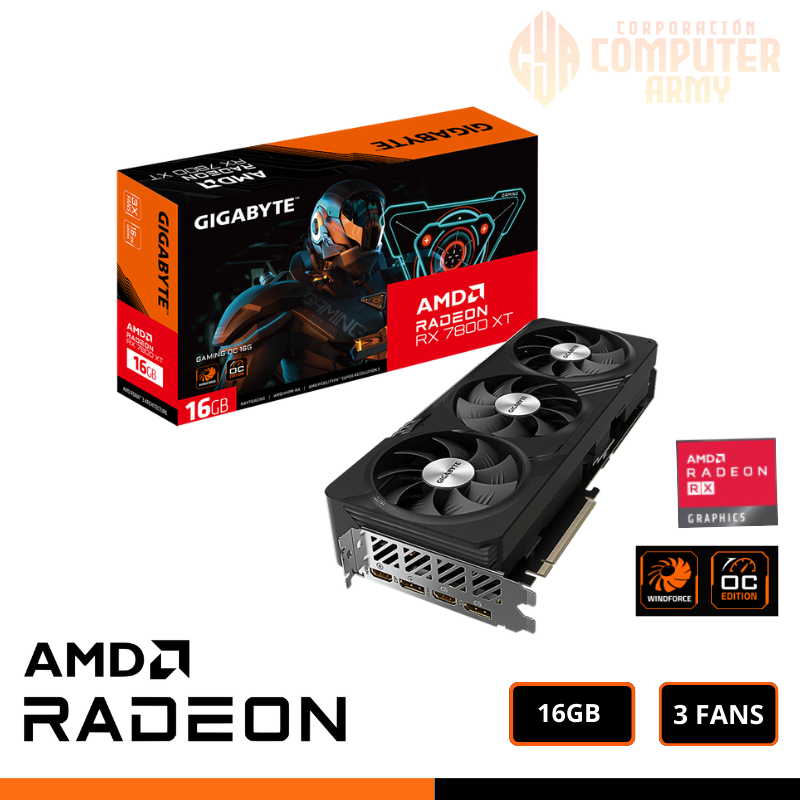 GRAFICAS (7) TARJETA DE VIDEO RX 7800XT 16GB GIGABYTE 3 FANS OC - Imagen 1
