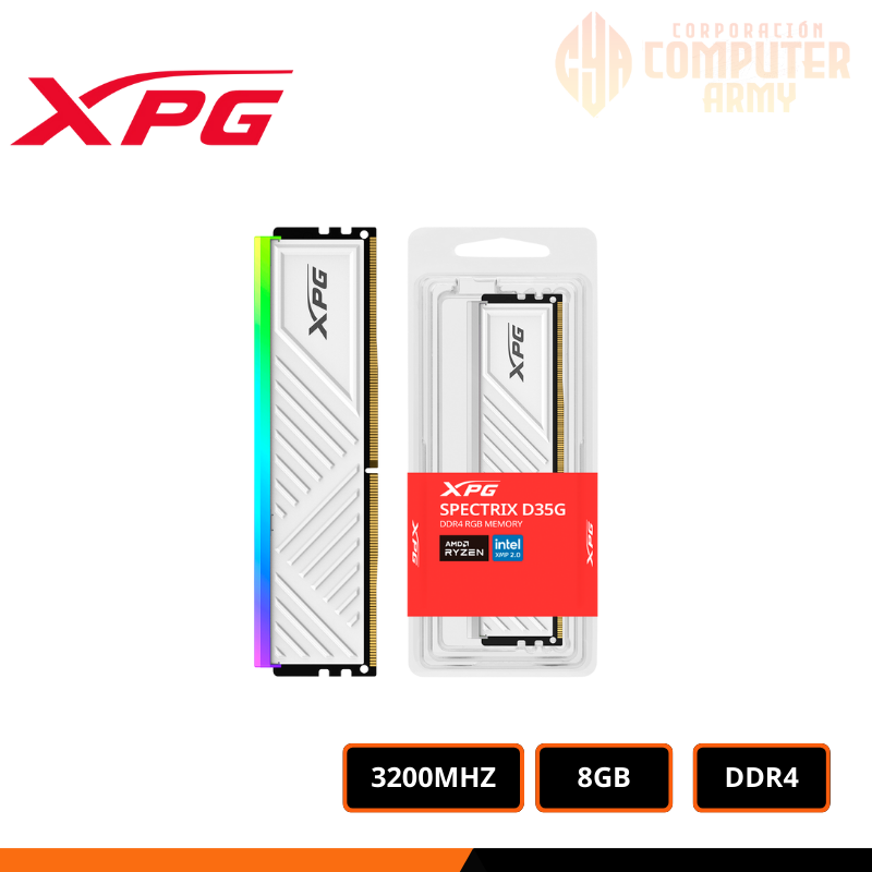 MEMORIAS RAM (15) MEMORIA RAM XPG SPECTRIX D35G RGB 8GB DDR4 3200MHZ CL16 WHITE - Imagen 1