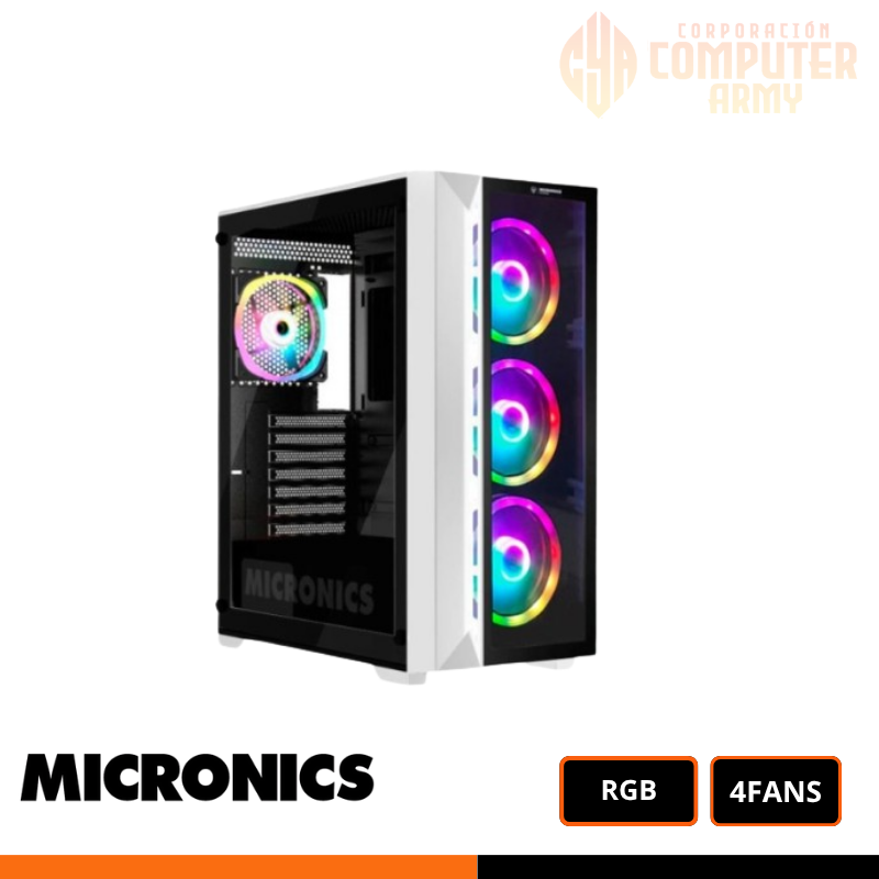 cases (32) CASE GAMER, MICRONIC, WARRIOR GAMER WHITE USB3.0 4FAN RGB SIN FUENTE - Imagen 1