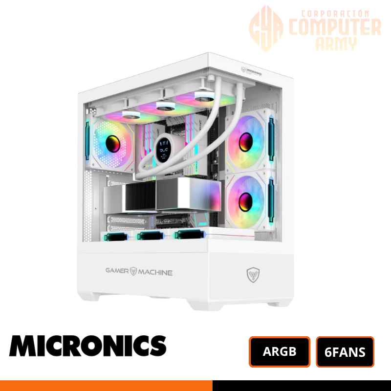 cases (34) CASE GAMER ICUBE MIC GC800-6W, 6FAN ARGB, WHITE - Imagen 1