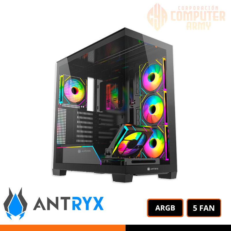 cases CASE ANTRYX FX 850 PRO BLACK, FAN x5 ARGB, USB TIPO-C, V/TEMPLADO - Imagen 1