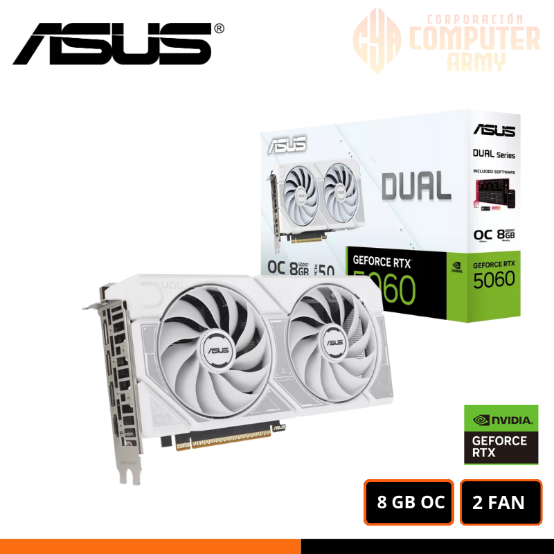 GRAFICAS (2) TARJETA DE VIDEO ASUS GEFORCE RTX 5060 8GB GDDR7 128BITS DUAL WHITE OC - Imagen 1