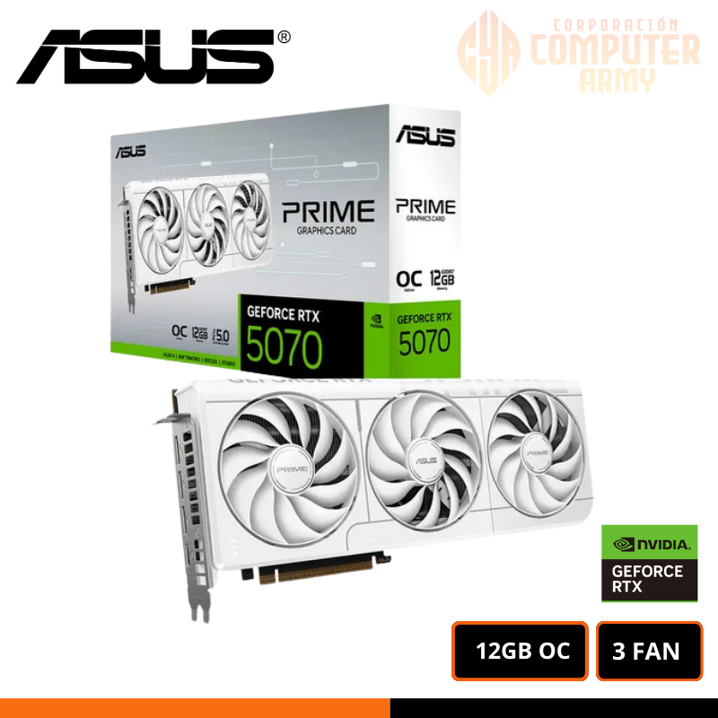 GRAFICAS (4) TARJETA DE VIDEO ASUS GEFORCE RTX 5070 12GB GDDR7 192BITS WHITE PRIME OC - Imagen 1