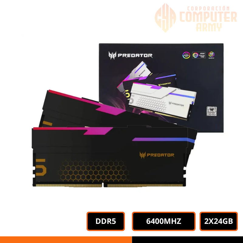 MEMORIAS RAM (1) MEMORIA ACER PREDATOR HERMES RGB KIT 48GB (2X24GB) 6400MHZ CL32 AMD EXPO - Imagen 1