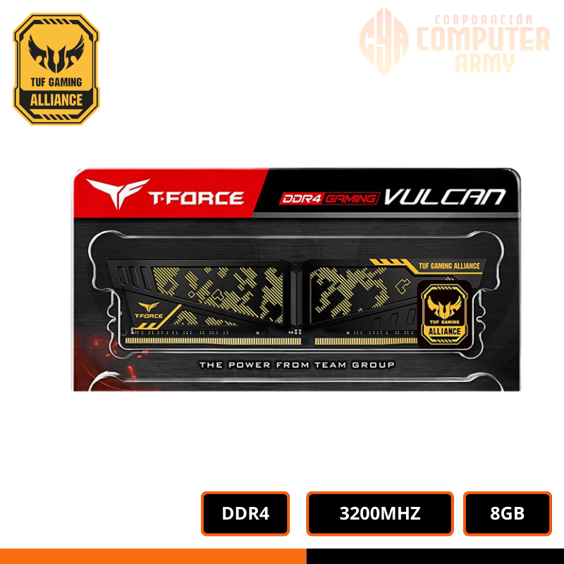 MEMORIAS RAM (6) MEMORIA RAM TEAMGROUP T-FORCE VULCAN TUF GAMING ALLIANCE 8GB DDR4 3200MHZ CL16 - Imagen 1