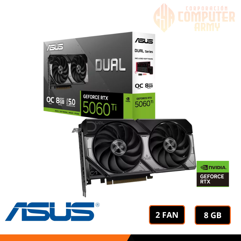 5 TARJETA DE VIDEO ASUS GEFORCE RTX 5060Ti 8GB GDDR7 128BITS DUAL OC - Imagen 1