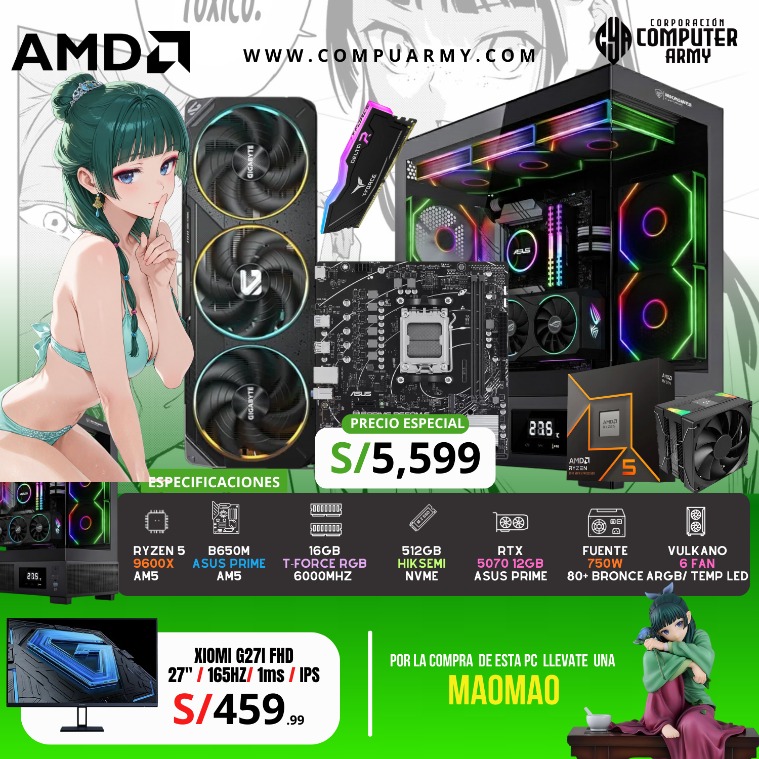5090 (17) PC BUILD MAOMAO RYZEN 5 9600X + RTX 5070 12GB - Imagen 1