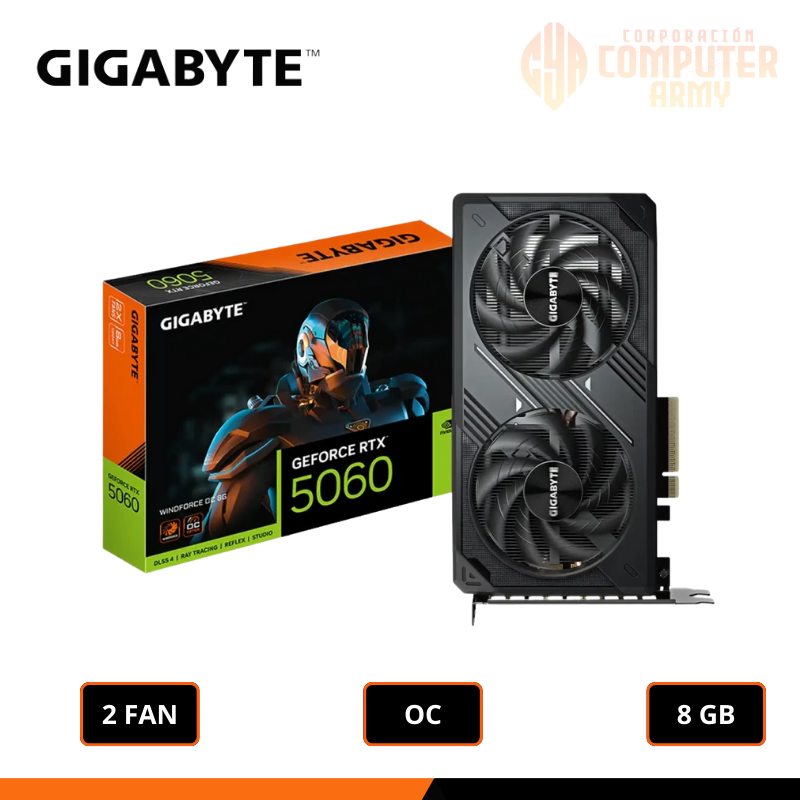 GRAFICAS (14) TARJETA DE VIDEO GIGABYTE GEFORCE RTX 5060 8GB GDDR7 128BITS WINDFORCE OC - Imagen 1