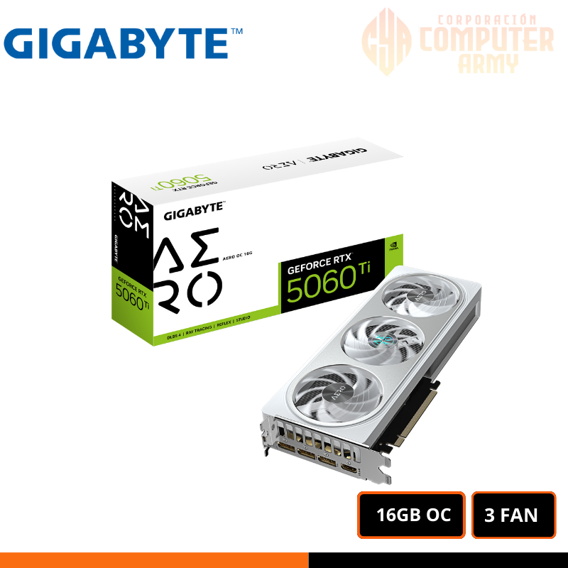 GRAFICAS (7) TARJETA DE VIDEO GIGABYTE GEFORCE RTX 5060Ti 16GB GDDR7 128BITS AERO OC - Imagen 1