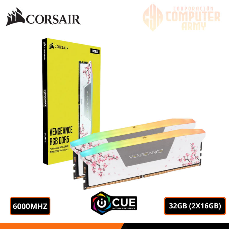 MEMORIAS RAM (10) Corsair Vengeance RGB 32 GB DDR5 6000 MHz CL30 (2x16 GB) – Custom Lab Cherry Blossom White - Imagen 1