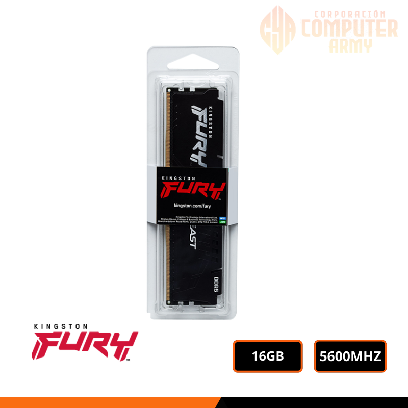 MEMORIAS RAM (5) MEMORIA 16GB DDR5 KINGSTON FURY BEAST BLACK INTEL XMP BUS 5600MHz - Imagen 1