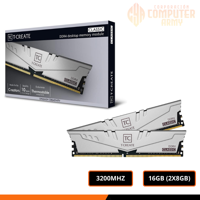 MEMORIAS RAM (8) MEMORIA RAM TEAMGROUP T-CREATE CLASSIC 16GB (2X8GB) DDR4 3200MHZ CL22 GREY - Imagen 1