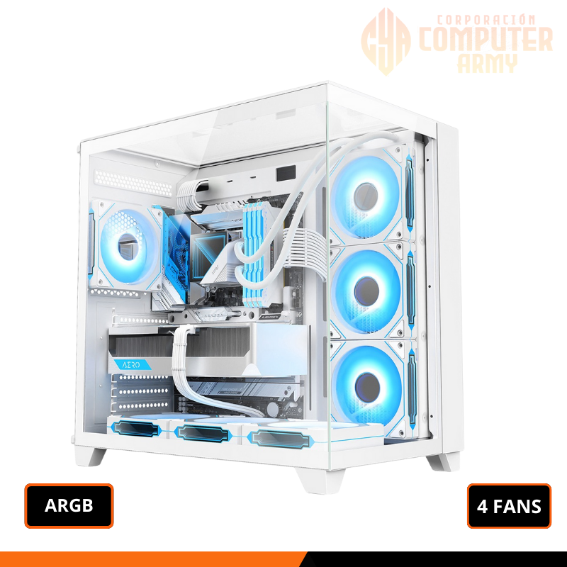 cases (10) CASE ULTRA VISION WHITE 4 FANS ARGB / SOPORTE PARA GPU / CONTROL / ATX - Imagen 1