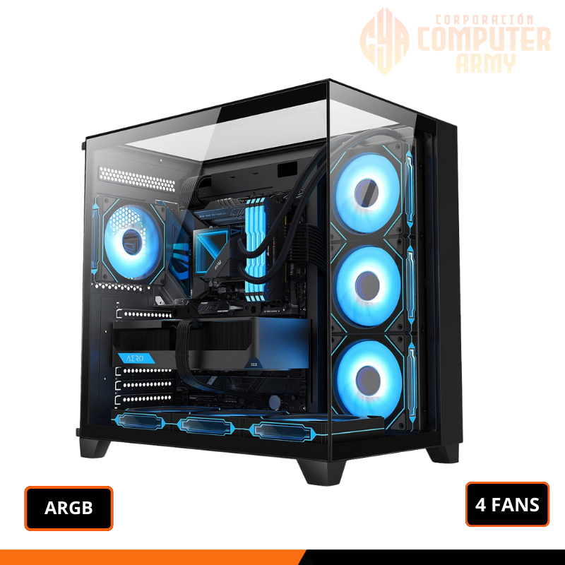 cases (11) CASE ULTRA VISION BLACK 4 FANS ARGB / SOPORTE PARA GPU / CONTROL / ATX - Imagen 1