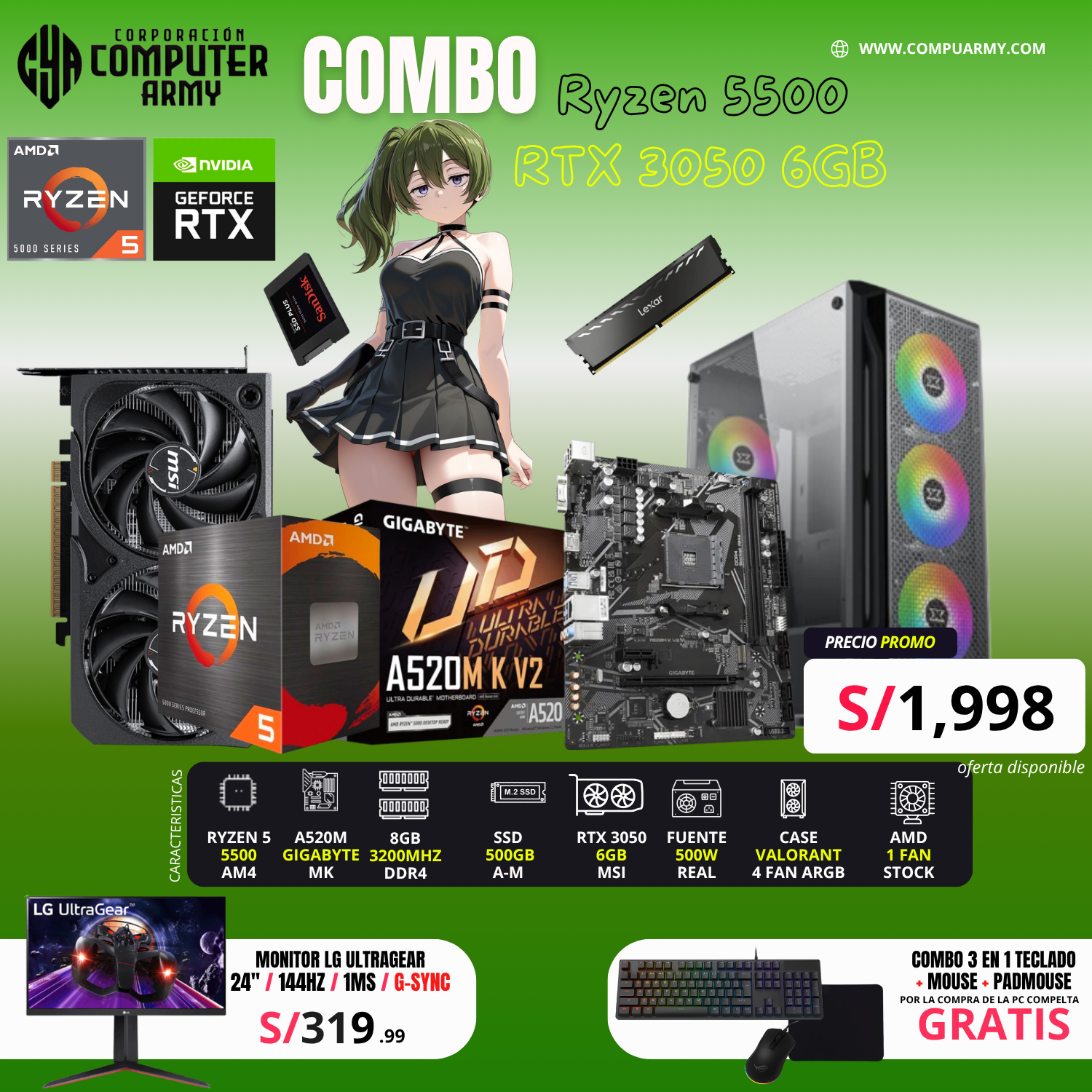 12 COMBO PC RYZEN RYZEN 5 5500 + RTX 3050 6GB - Imagen 1