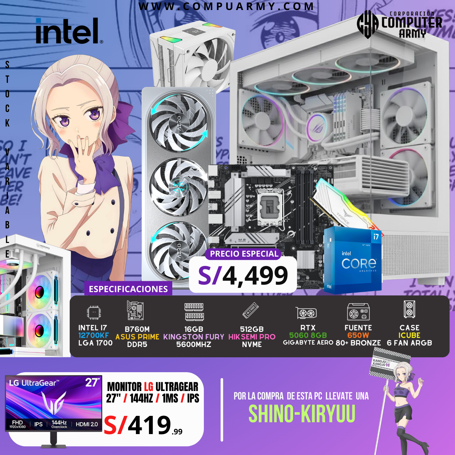 13 PC WAIFU SHINO - INTEL I7 12700KF + RTX 5060 8GB - Imagen 1