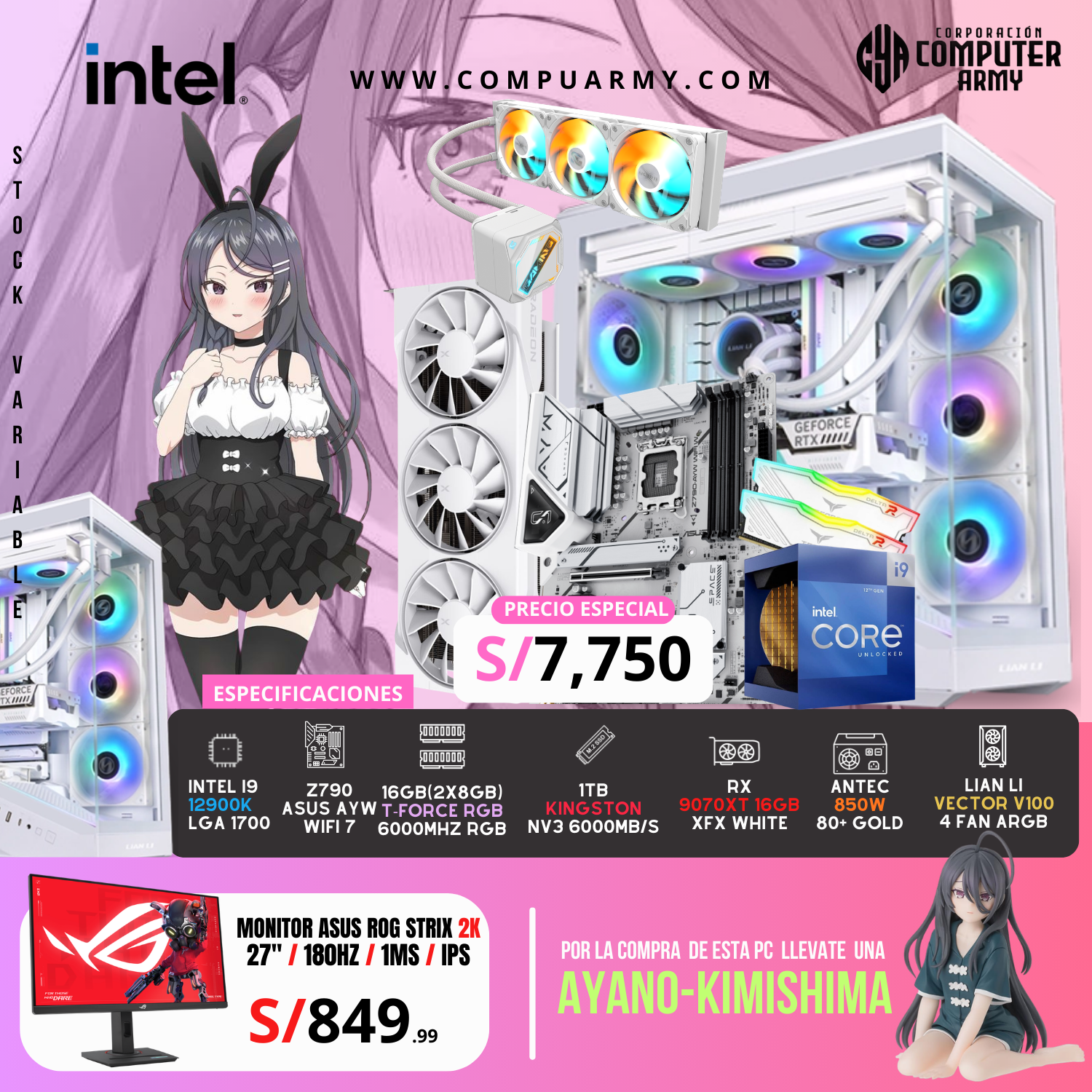 17 PC WAIFU AYANO - INTEL I9 12900K + RX 9070XT 16GB - Imagen 1