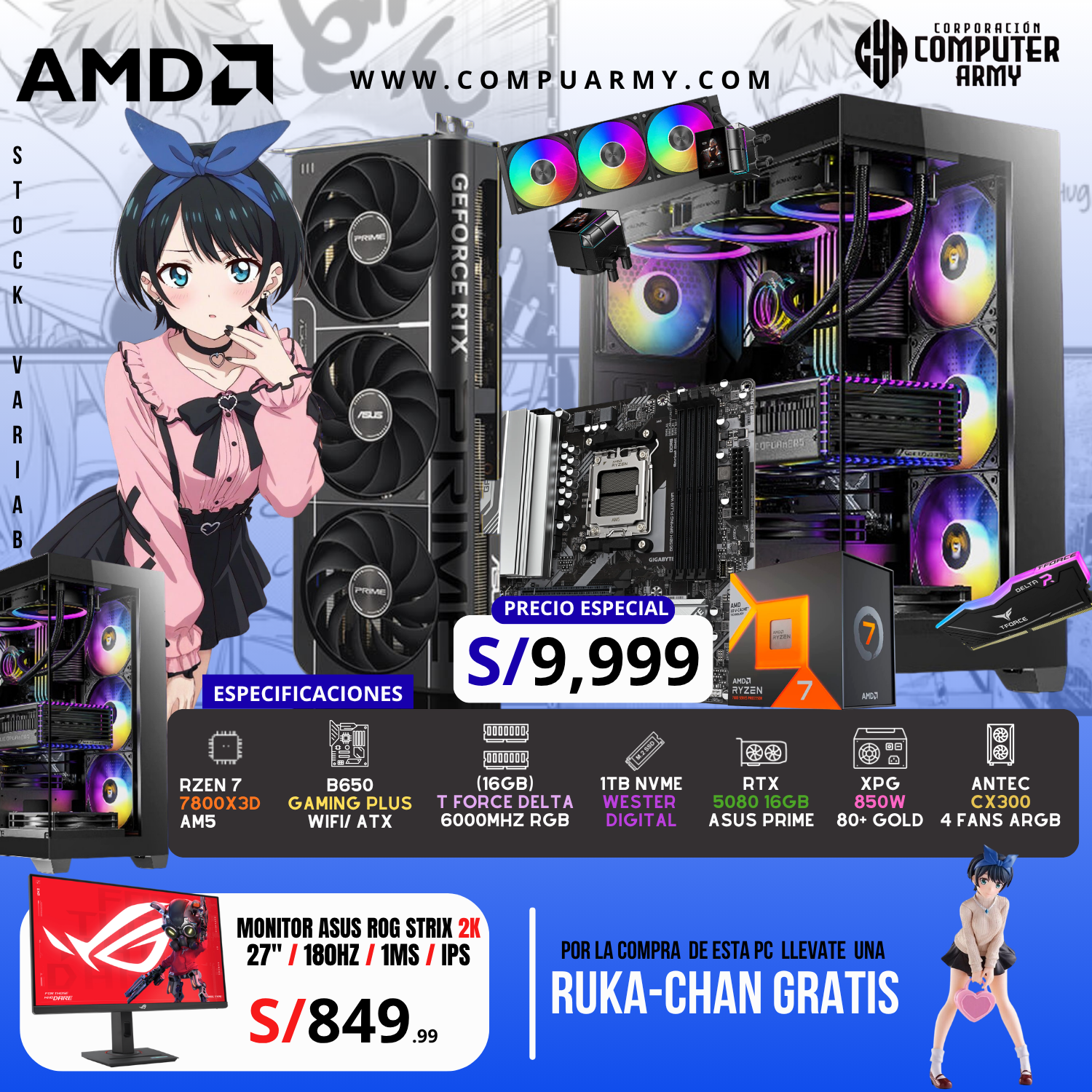 4 PC WAIFU RUKA - RYZEN 7 7800X3D + RTX 5070 12GB - Imagen 1