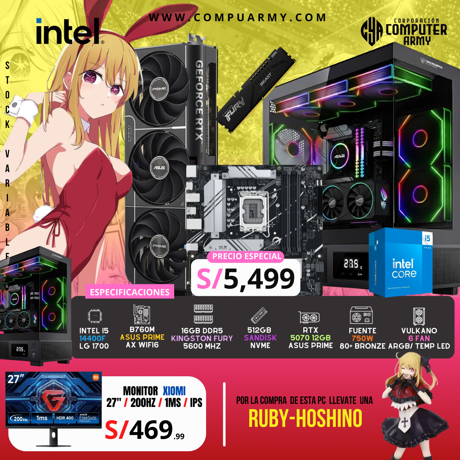 41 PC WAIFU RUBY - INTEL I5 14400F + RTX 5070 12GB - Imagen 1