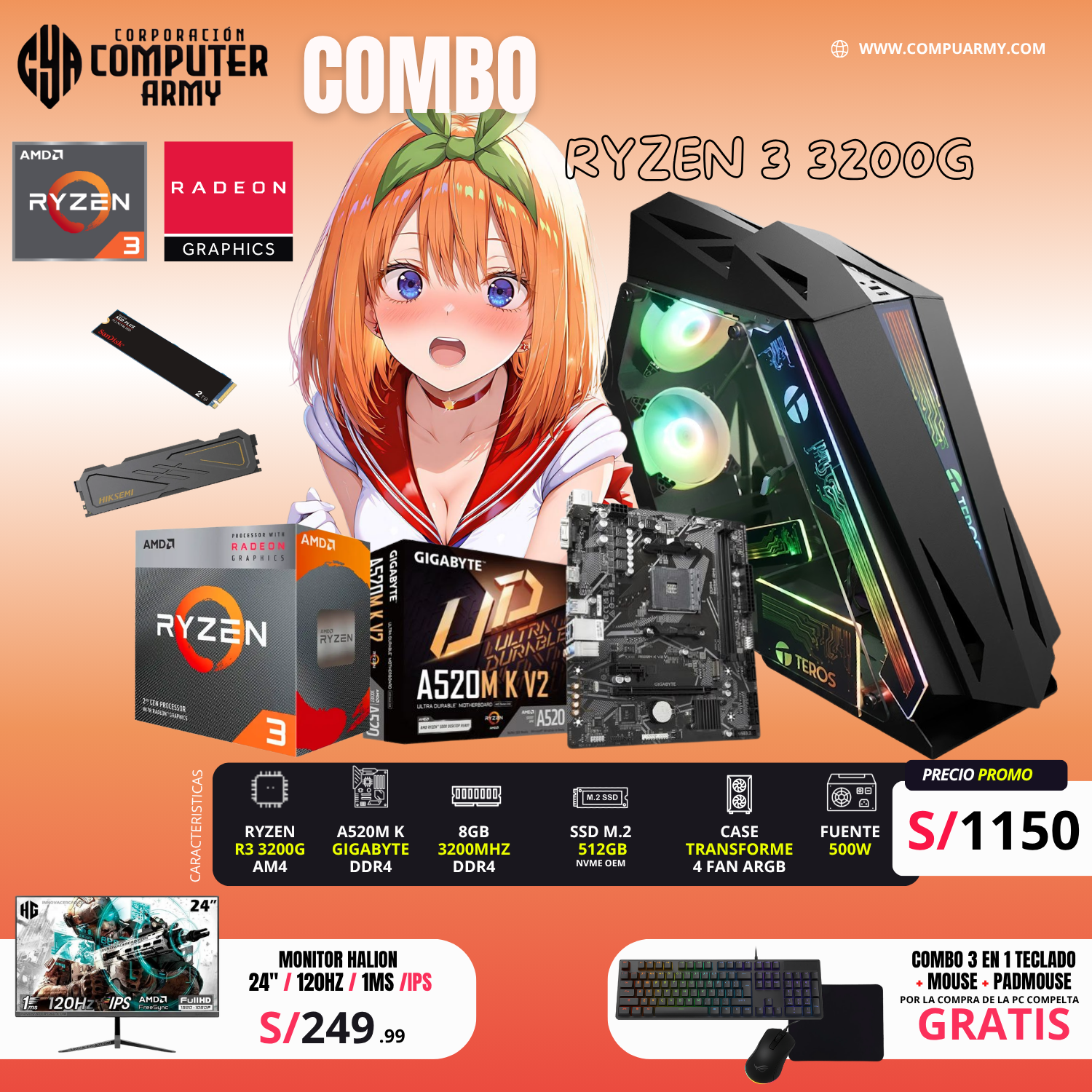 COMBO PC GAMER ENTRY RYZEN 3 3200G – START EDITION - Imagen 1