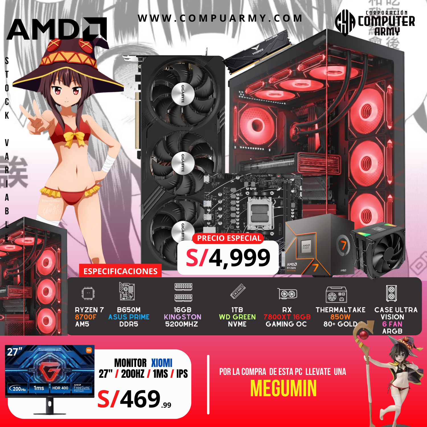 5090 (15) PC WAIFU MEGUMIN - RYZEN 7 8700F + RX 7800XT 16GB - Imagen 1