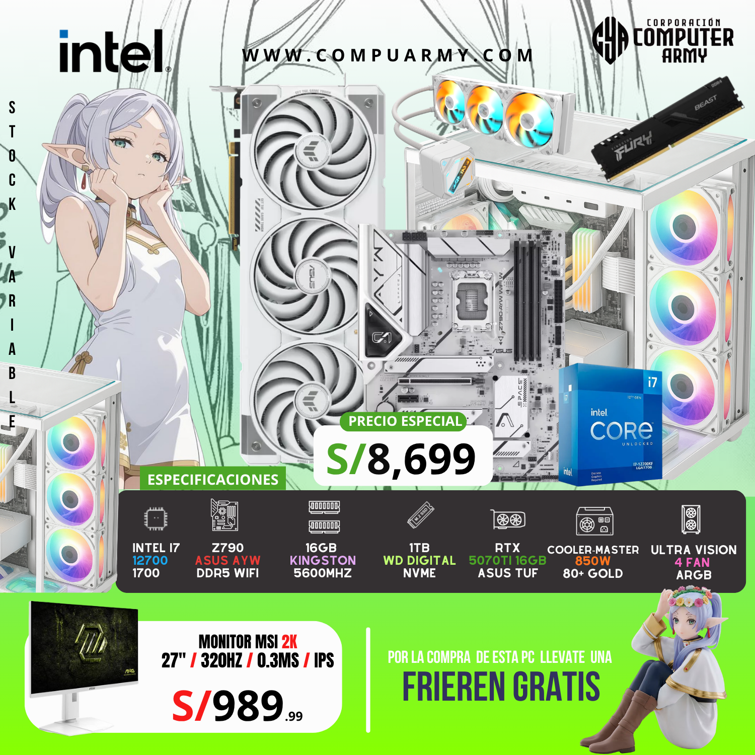 5090 (2) PC WAIFU FRIEREN - INTEL I7 12700+ RTX 5070TI 16GB - Imagen 1