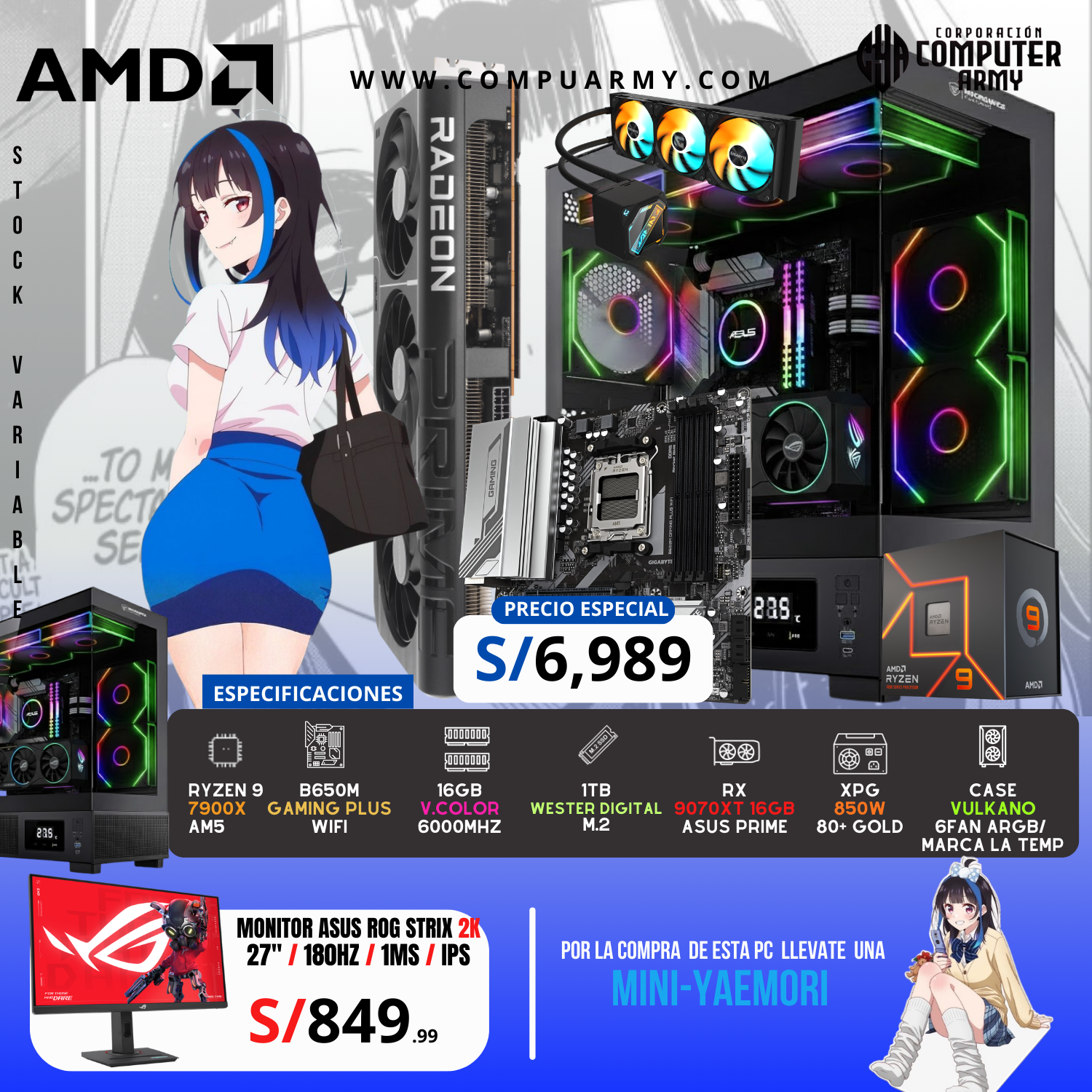 5090 (2) PC WAIFU MINI - RYZEN 9 7900X + RX 9070XT 16GB - Imagen 1