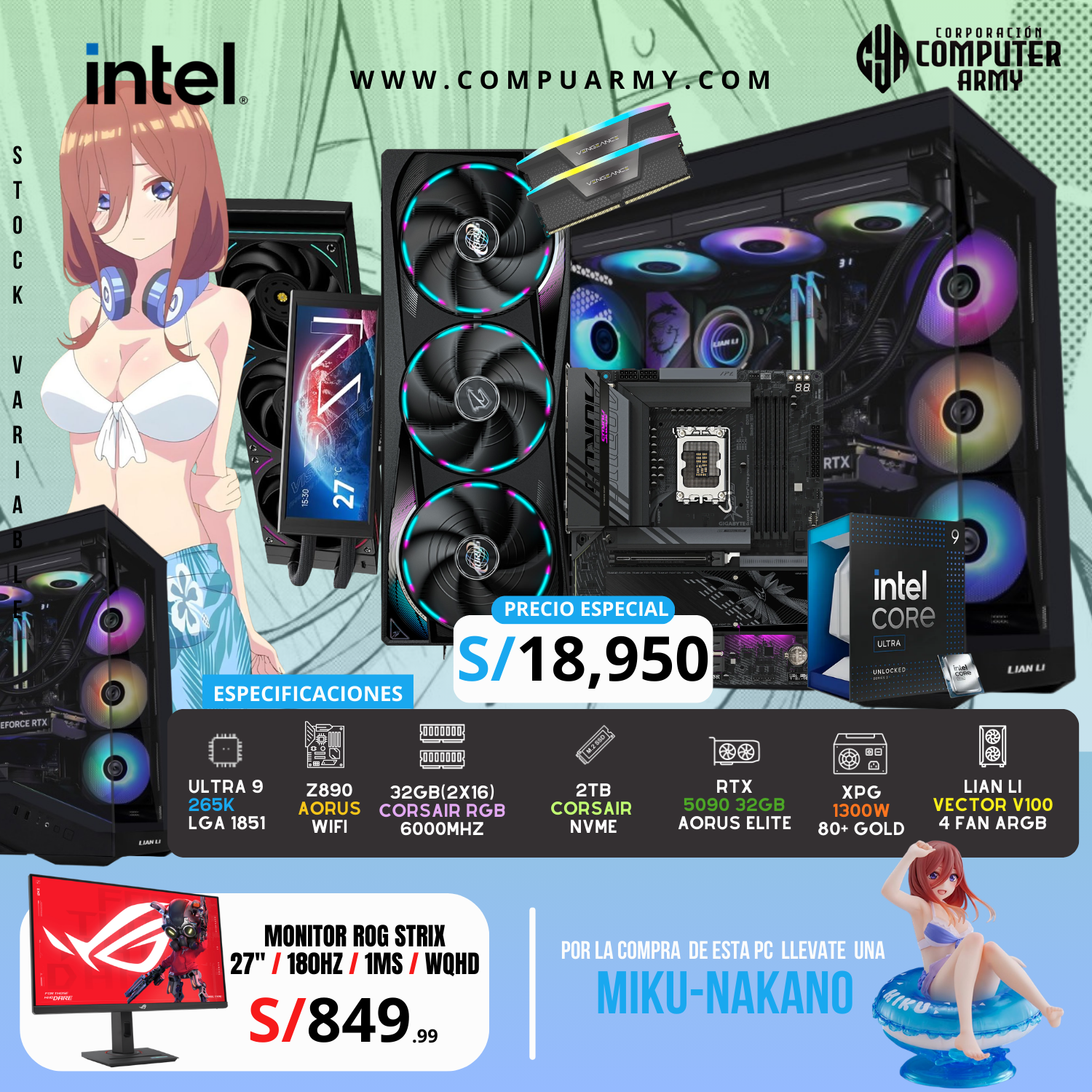 5090 (6) PC WAIFU MIKU - ULTRA 9 285K + RTX 5090 32GB - Imagen 1