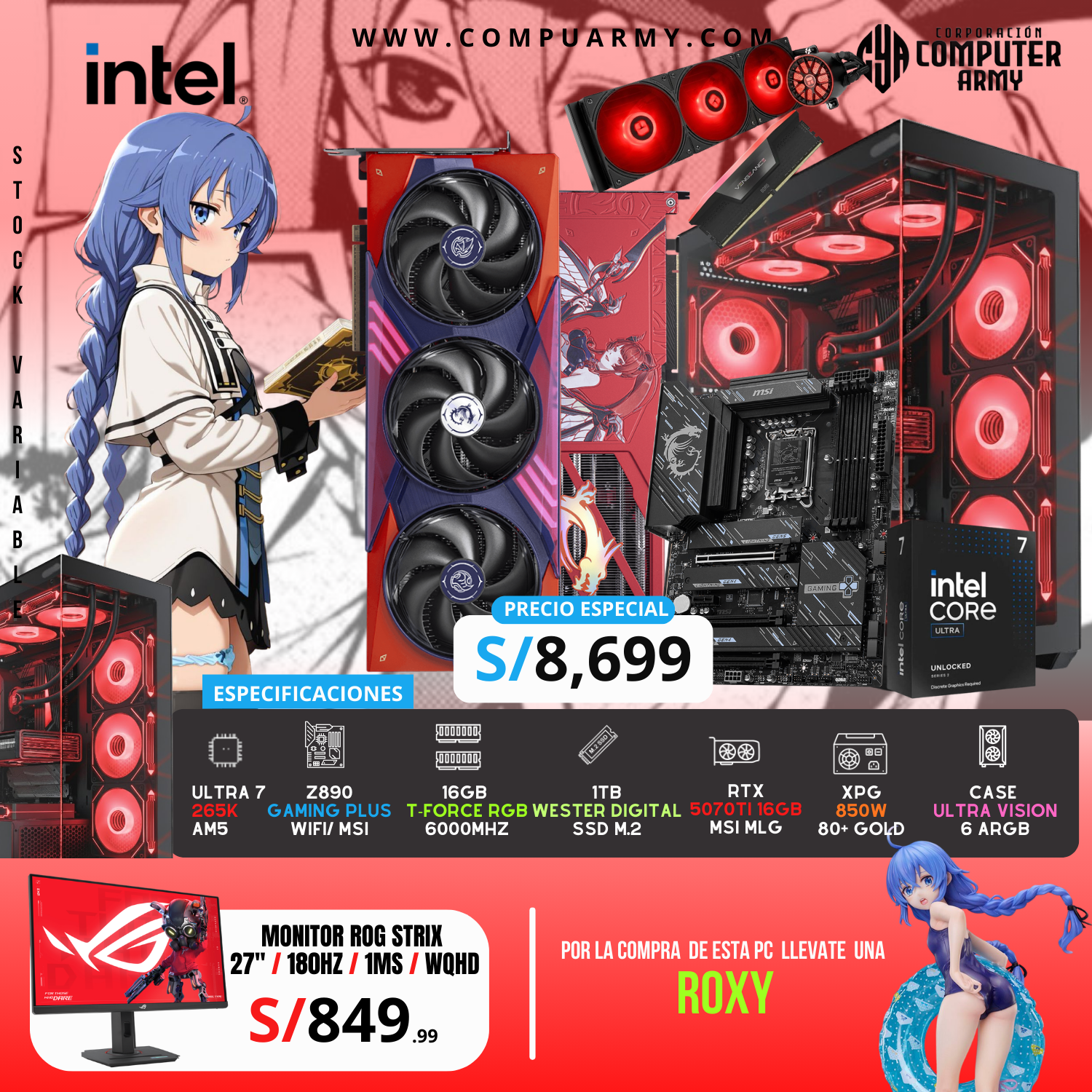 5090 (9) PC WAIFU ROXY - ULTRA 7 265K + RTX 5070TI MSI MLG 16GB - Imagen 1