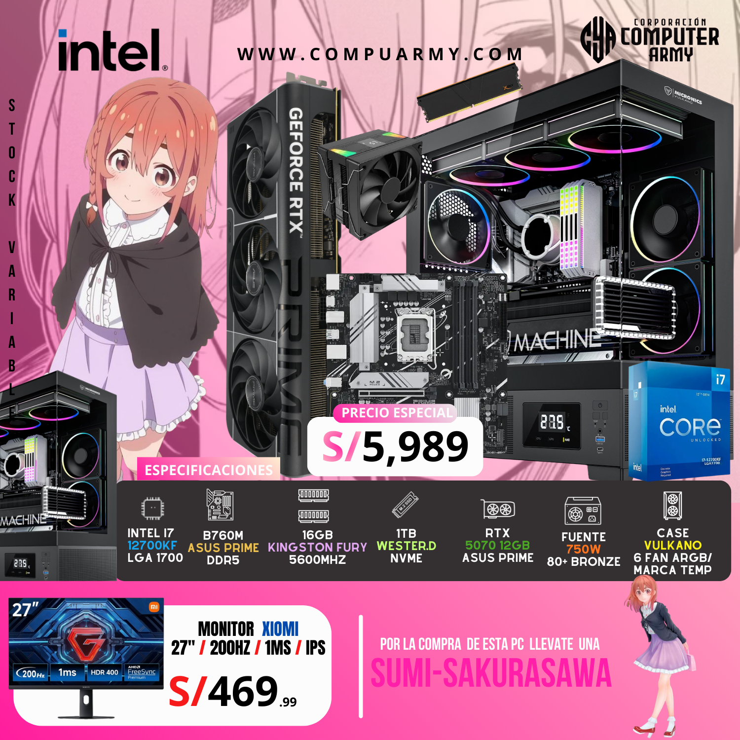 5090 PC WAIFU SUMI - INTEL I7 12700KF + RTX 5070 12GB - Imagen 1
