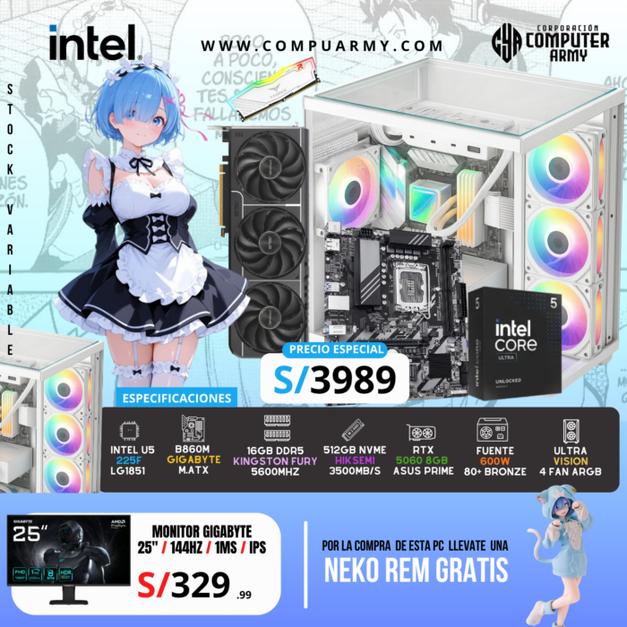 PC WAIFU REM – ULTRA 5 225F + RTX 5060 8GB – COMPUTER ARMY