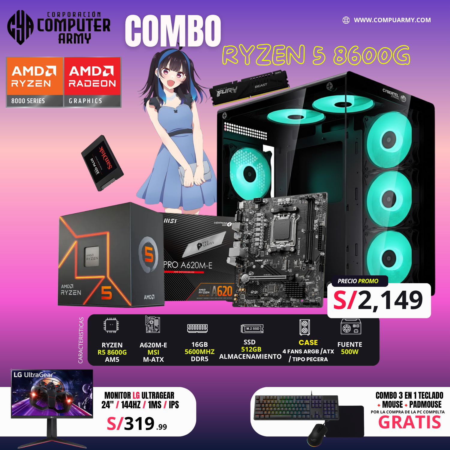7 COMBO PC RYZEN 5 8600G - Imagen 1