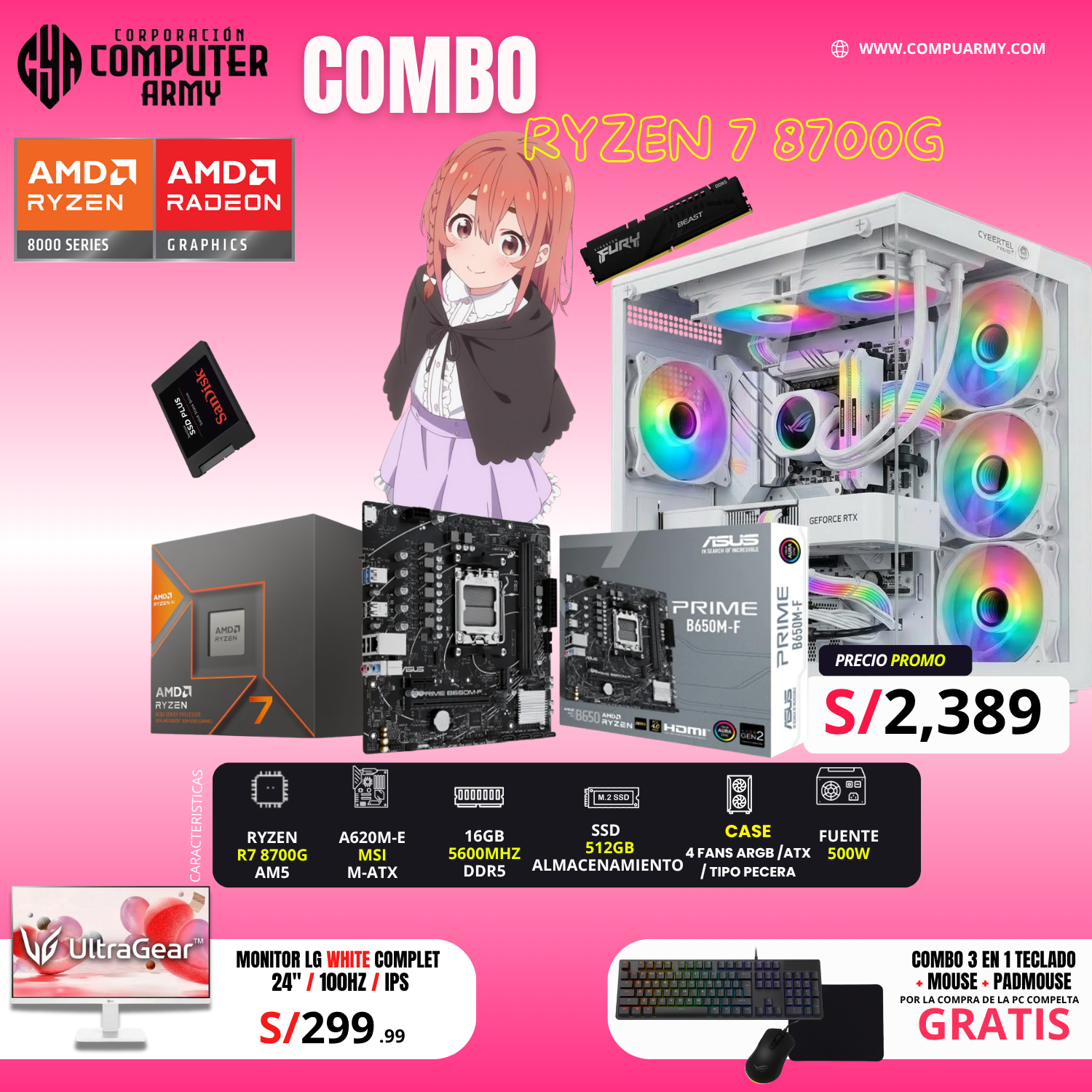 8 COMBO PC RYZEN 7 8700G - Imagen 1