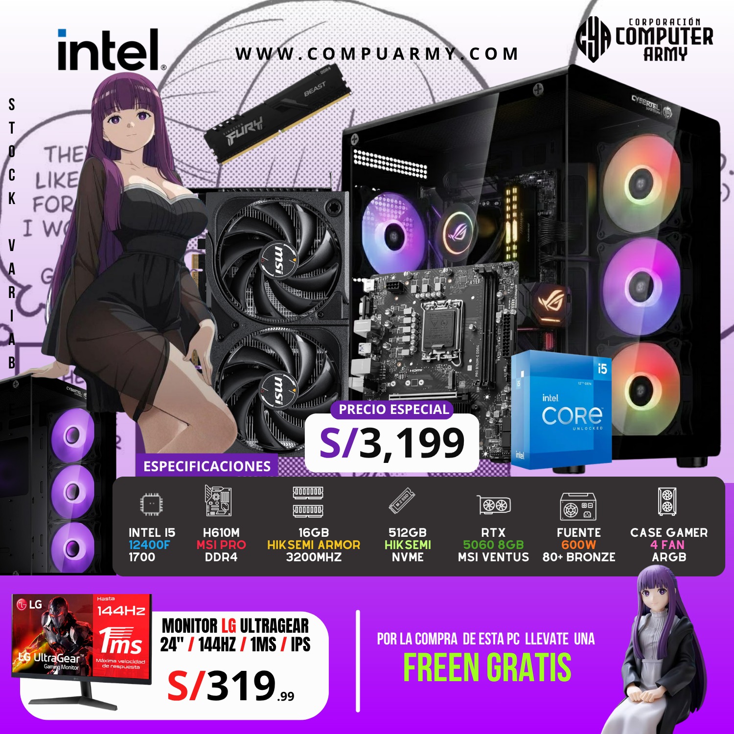 PC WAIFU FREEN - INTEL I5 12400F + RTX 5060 8GB - Imagen 1