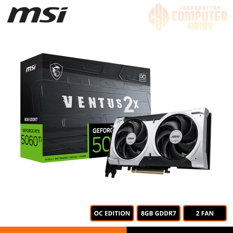TARJETA DE VIDEO MSI RTX 5060TI VENTUS 2X OC 8GB GDDR7 128BITS DLSS4 - Imagen 1
