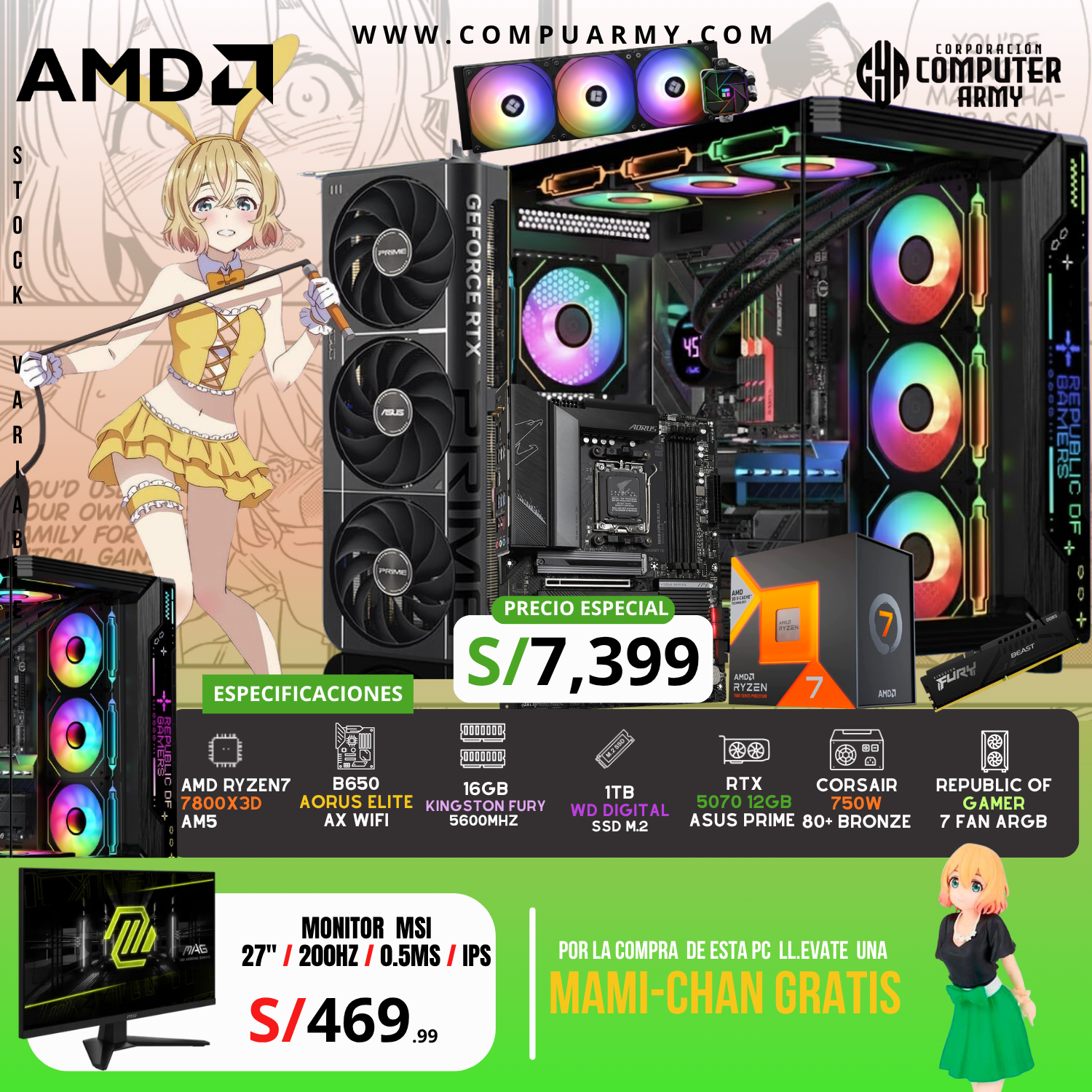 INTEL I5 12400F LGA 1700 (4) PC WAIFU MAMI - RYZEN 7 7800X3D + RTX 5070 12GB - Imagen 1