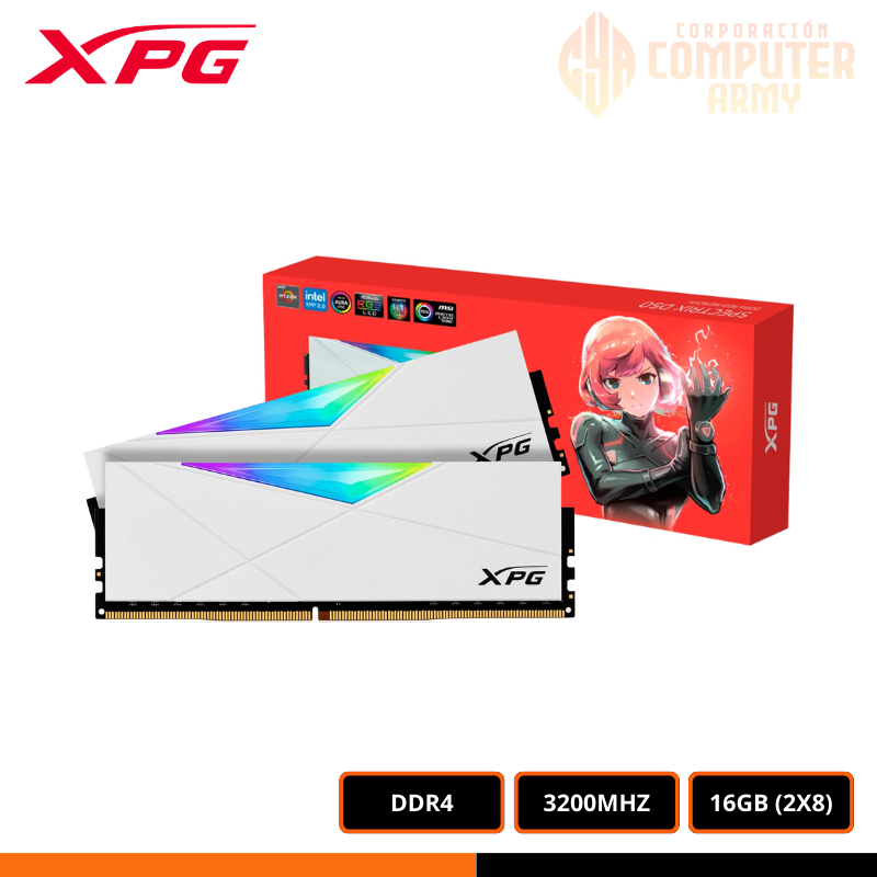 MEMORIA RAM XPG SPECTRIX D50 RGB 16GB (2X8GB) DDR4 3200MHZ CL16 WHITE - Imagen 1
