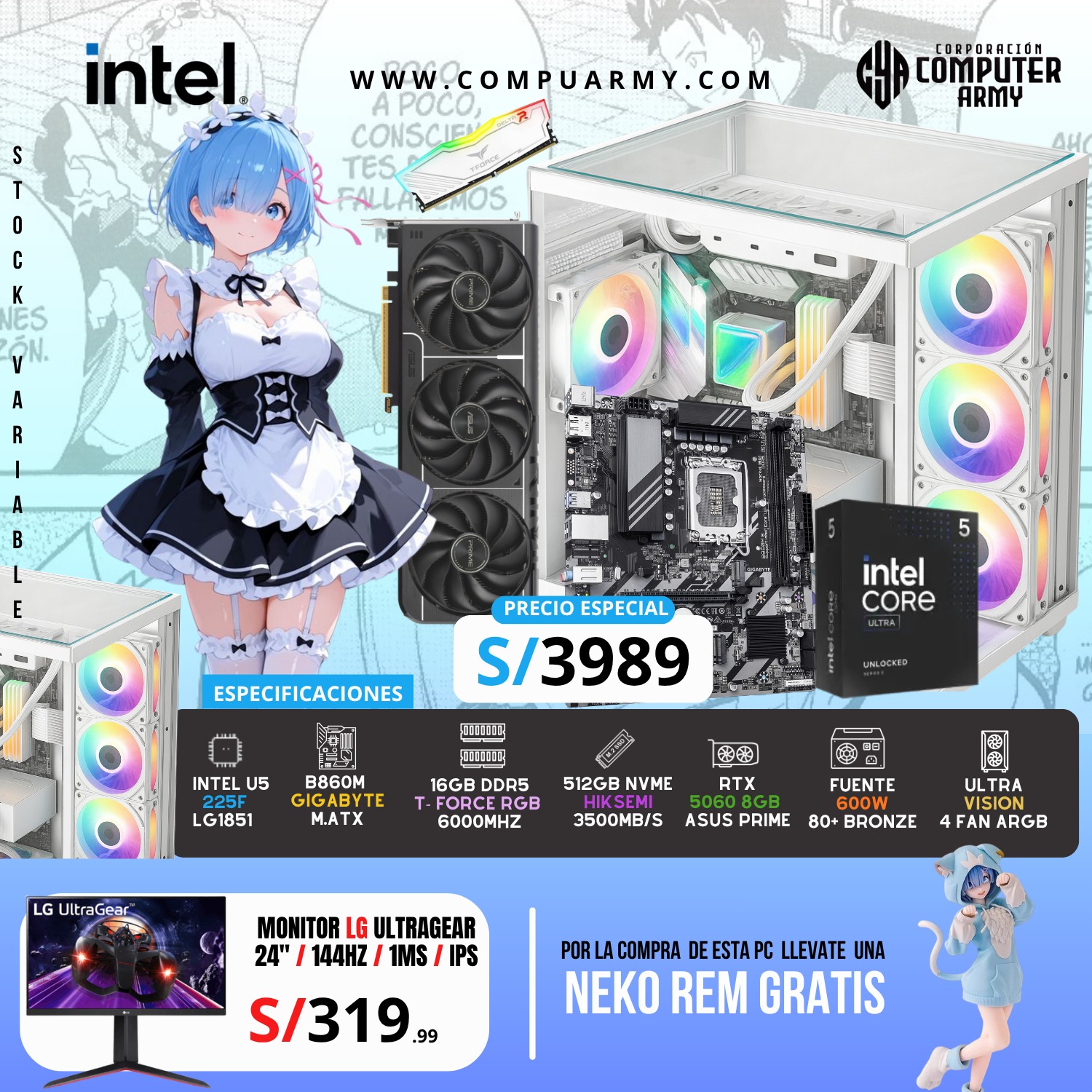 PC WAIFU REM - ULTRA 5 225F + RTX 5060 8GB - Imagen 1