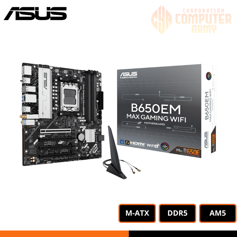 PLACA MADRE ASUS B650EM MAX GAMING WIFI DDR5 AM5 - Imagen 1